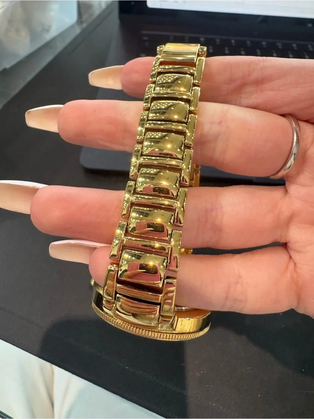 New DMQ Women’s Gold-Tone Round Dress Watch w/ Swirl Dial, Crystal Bezel